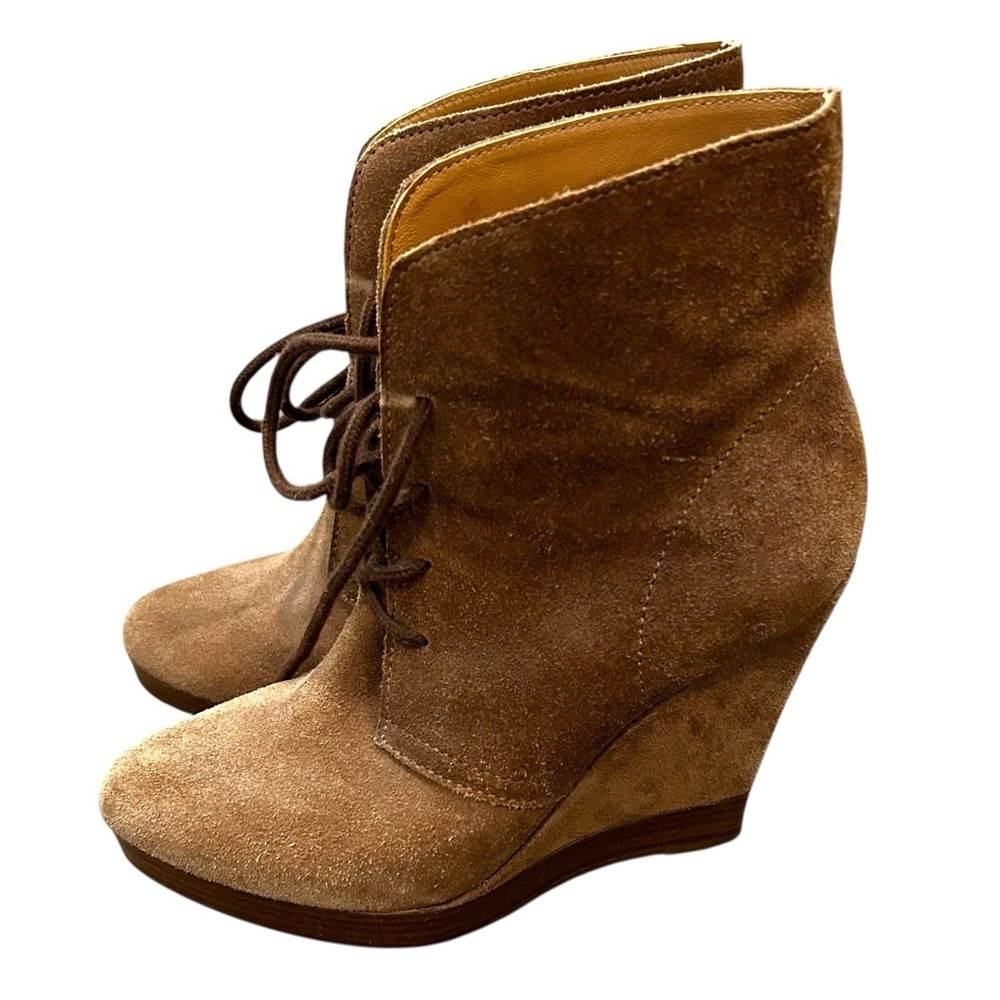 Michael Kors Women’s Suede Lace Up Wedge Booties in Beige Size 7
